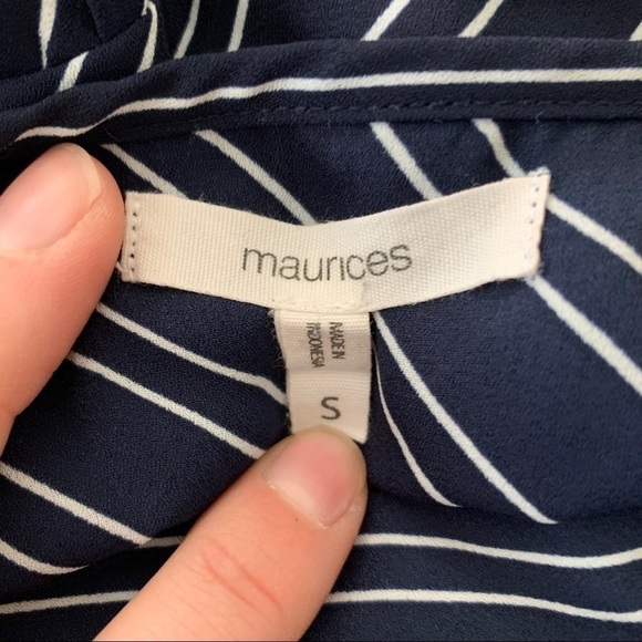 Maurices Navy Striped Short Sleeve Sheer Blouse - Picture 6 of 8
